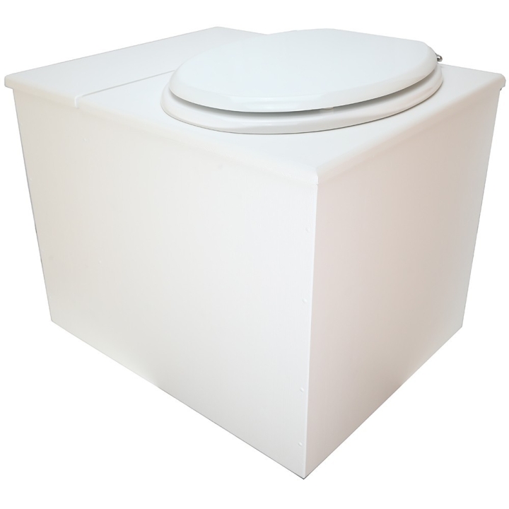 abattant blanc seau inox et bavette inox. Hauteur PMR 50 cm.
