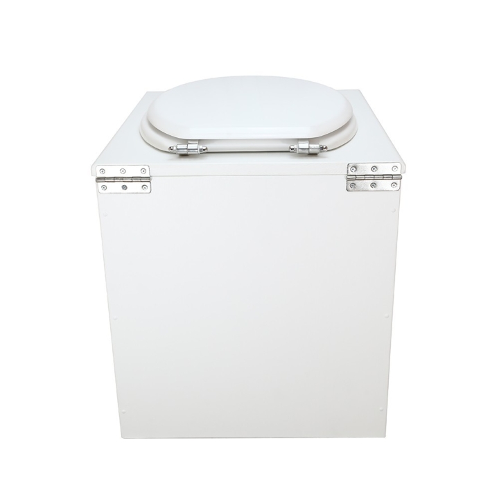  Toilette sèche rehaussée en bois blanc complète avec seau inox 22 litres et bavette inox Ø30 cm - abattant blanc