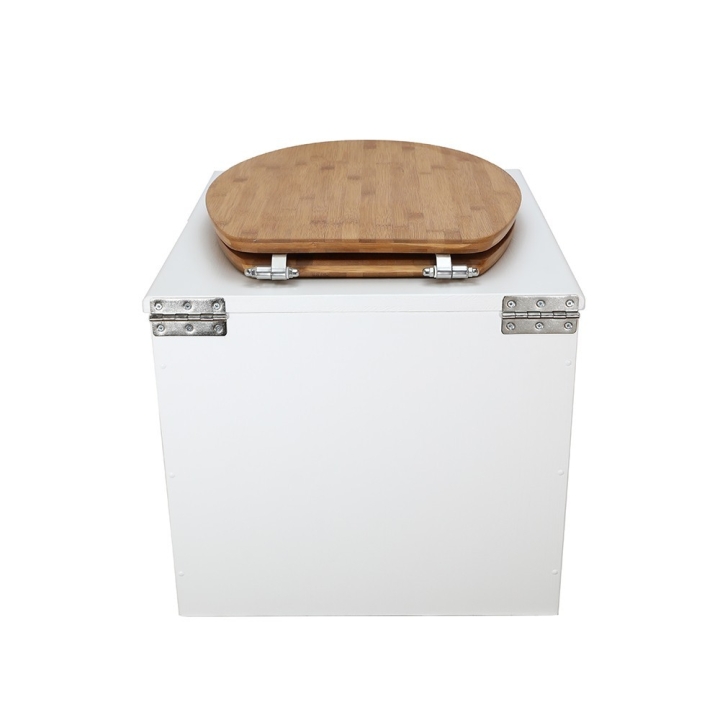  Toilette sèche en bois blanc complète avec seau inox 22 litres et bavette inox Ø30 cm - abattant bambou
