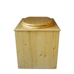 toilette sèche en bois huilée complète avec seau inox 14 litres et bavette inox. modèle rehaussé, hauteur d'assise 50 cm PMR