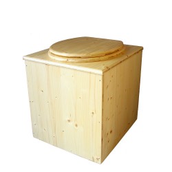 toilette sèche en bois huilée complète avec seau inox 14 litres et bavette inox. modèle rehaussé, hauteur d'assise 50 cm PMR