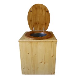 toilette sèche rehaussée en bois huilé complète avec seau inox 14 litres et bavette inox Ø30 cm - abattant bambou