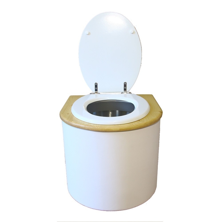  Toilette sèche en bois arrondie blanche/huilé avec seau inox