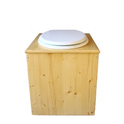 toilette sèche rehaussée en bois huilé complète avec seau inox 14 litres et bavette inox Ø30 cm - abattant blanc