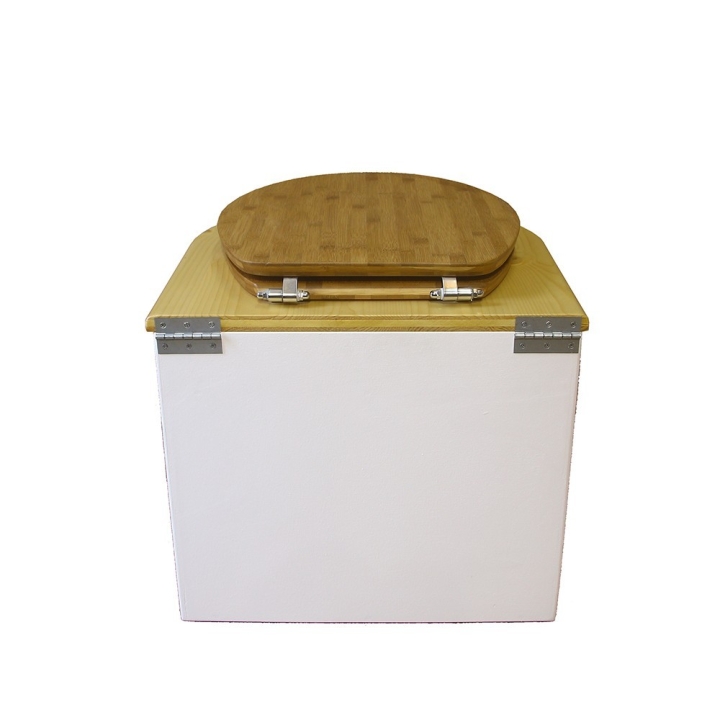  Toilette sèche en bois arrondie blanche/huilé avec seau inox