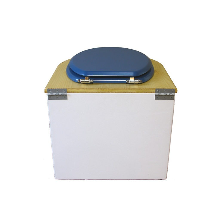  Toilette sèche en bois arrondie blanche/huilé avec seau inox