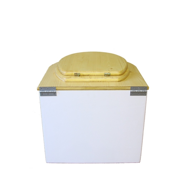  Toilette sèche en bois arrondie blanche/huilé avec seau inox