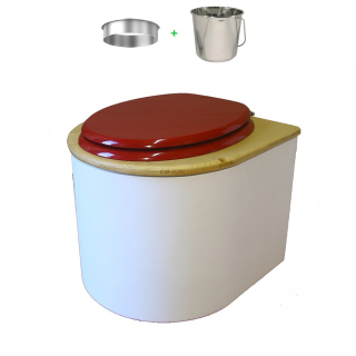 Toilette sèche en bois arrondie blanche/huilé avec seau inox