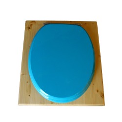 toilette sèche rehaussée en bois huilé complète avec seau inox 14 litres et bavette inox Ø30 cm - abattant bleu turquoise - PMR