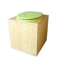 toilette sèche rehaussée en bois huilé complète avec seau inox 14 litres et bavette inox Ø30 cm - abattant vert pomme - PMR