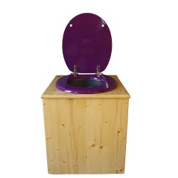 toilette sèche rehaussée en bois huilé complète avec seau inox 14 litres et bavette inox Ø30 cm - abattant violet prune - PMR