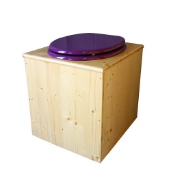 toilette sèche rehaussée en bois huilé complète avec seau inox 14 litres et bavette inox Ø30 cm - abattant violet prune - PMR