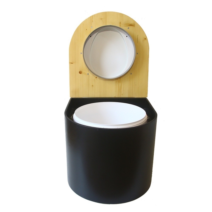  Toilette sèche en bois arrondie noire/huilé avec seau plastique 22L