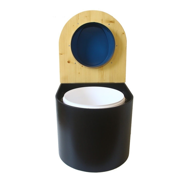  Toilette sèche en bois arrondie noire/huilé avec seau plastique 22L