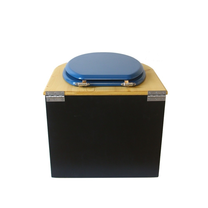  Toilette sèche en bois arrondie noire/huilé avec seau plastique 22L