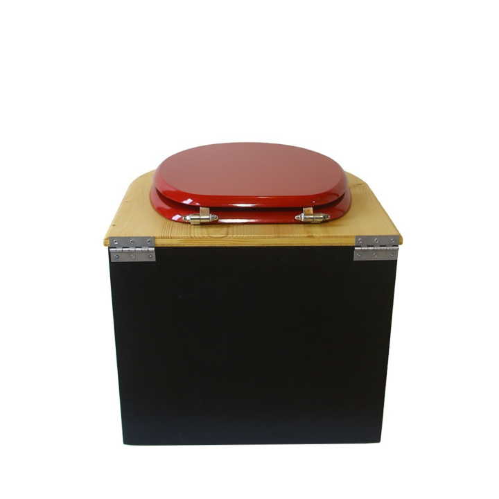  Toilette sèche en bois arrondie noire/huilé avec seau plastique 22L
