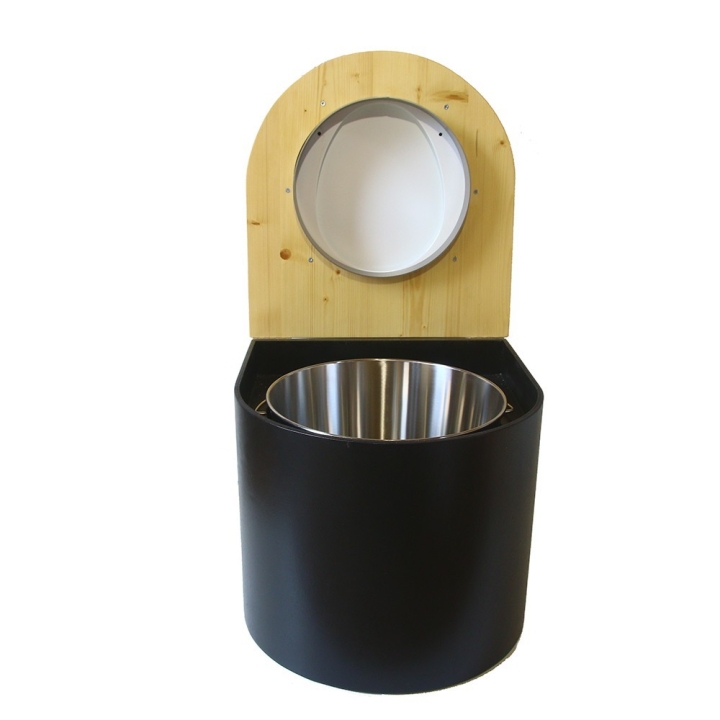  Toilette sèche en bois arrondie noire/huilé avec seau inox