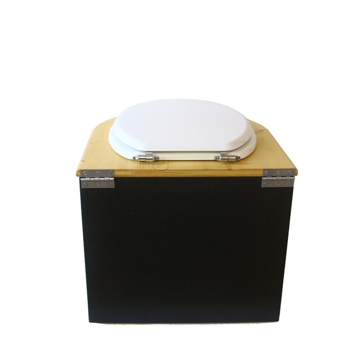  Toilette sèche en bois arrondie noire/huilé avec seau inox