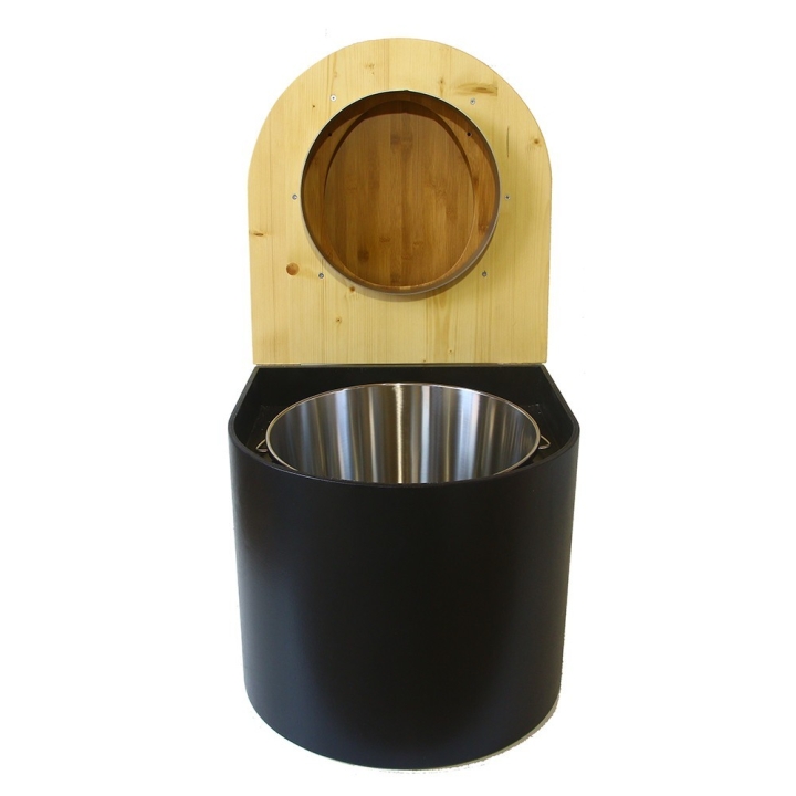  Toilette sèche en bois arrondie noire/huilé avec seau inox