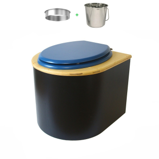 Toilette sèche en bois arrondie noire/huilé avec seau inox