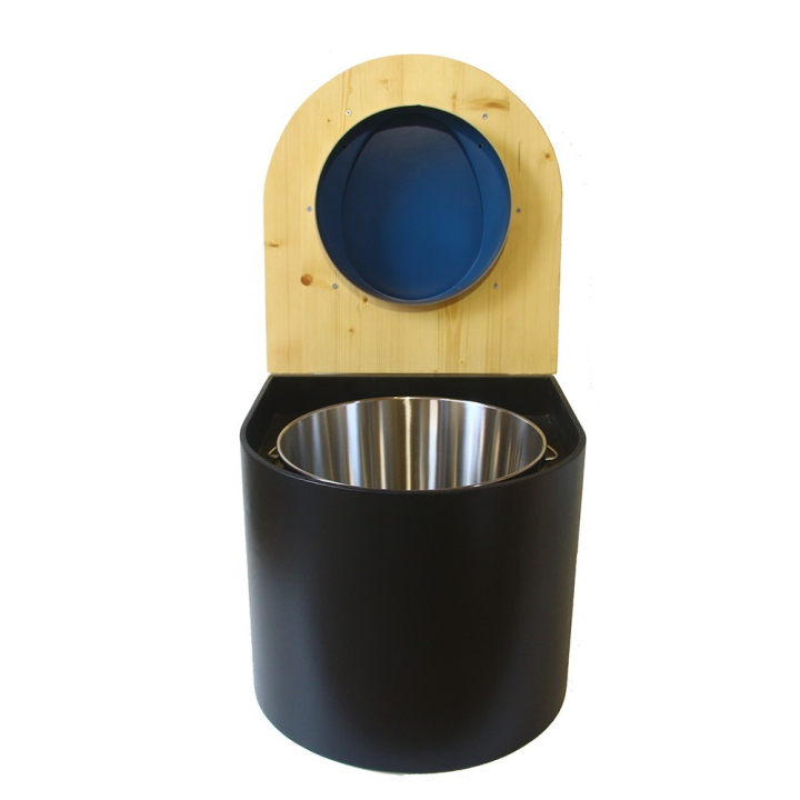  Toilette sèche en bois arrondie noire/huilé avec seau inox