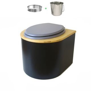 Toilette sèche en bois arrondie noire/huilé avec seau inox