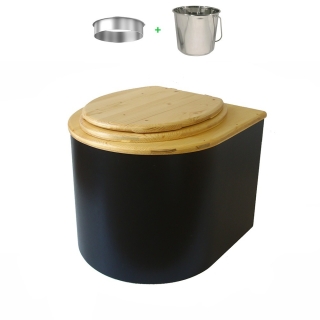Toilette sèche en bois arrondie noire/huilé avec seau inox
