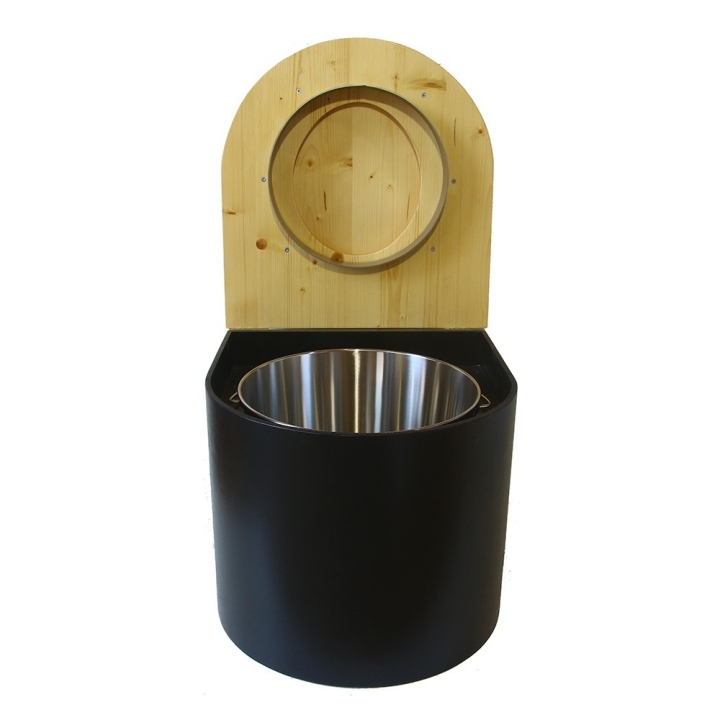  Toilette sèche en bois arrondie noire/huilé avec seau inox