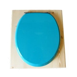Toilette sèche en bois avec seau 22 Litres + bavette inox - La Bleu turquoise complète