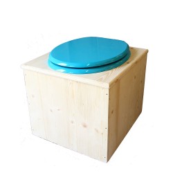 Toilette sèche en bois avec seau 22 Litres + bavette inox - La Bleu turquoise complète