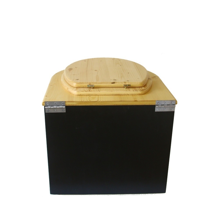  Toilette sèche en bois arrondie noire/huilé avec seau inox