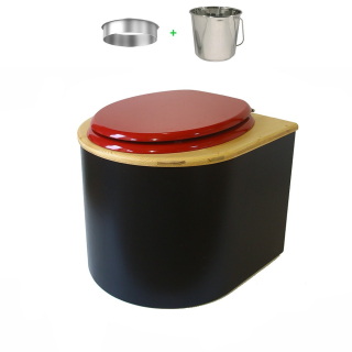 Toilette sèche en bois arrondie noire/huilé avec seau inox