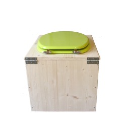 Toilette sèche en bois avec seau 22 Litres + bavette inox - La vert pomme complète
