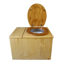 Toilette sèche huilée avec bac à copeaux de bois, bavette inox, seau plastique 22 litres - la bac bambou complète huilée