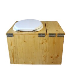 Toilette sèche huilée avec bac à copeaux de bois, bavette inox, seau 22 litres - la bac blanche complète huilée