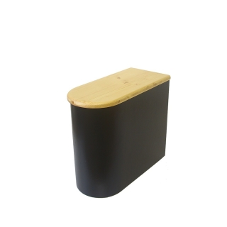 Bac à copeaux de bois arrondi noir avec couvercle huilé pour toilette sèche - modèle spécial demie lune huile/noire
