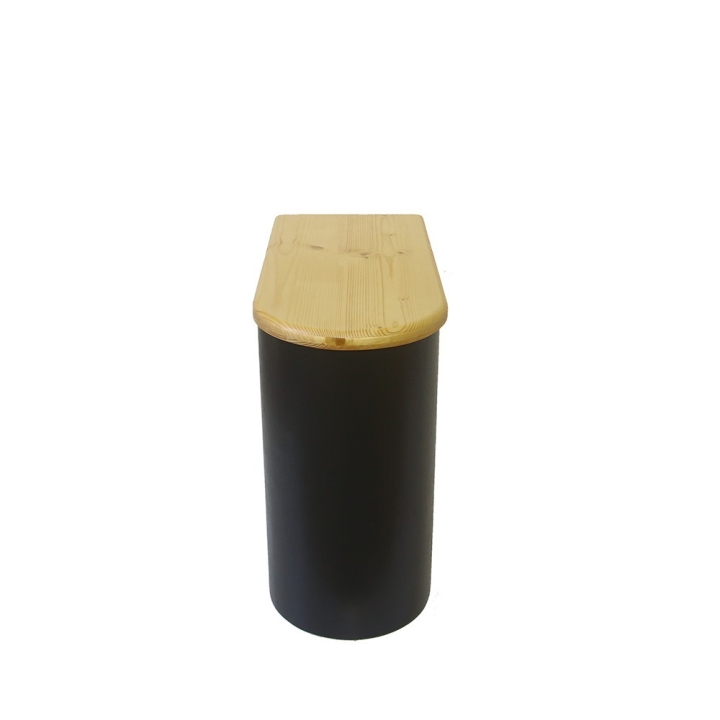  Bac à copeaux de bois arrondi noir avec couvercle huilé pour toilette sèche - modèle spécial demie lune huile/noire