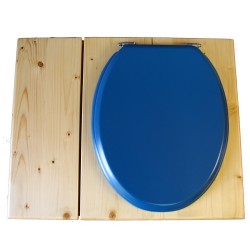 Toilette sèche huilée avec bac à copeaux de bois, bavette inox, seau 22 L - la bac bleu nuit complète huilée