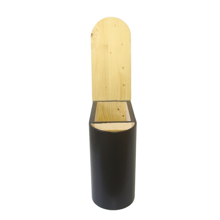  Bac à copeaux de bois arrondi noir avec couvercle huilé pour toilette sèche - modèle spécial demie lune huile/noire