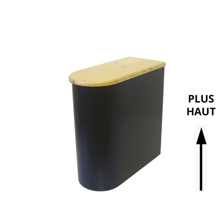 Bac à copeaux de bois arrondie noire avec couvercle huilé pour toilette sèche - modèle spécial demie lune huilé/noire rehaussée