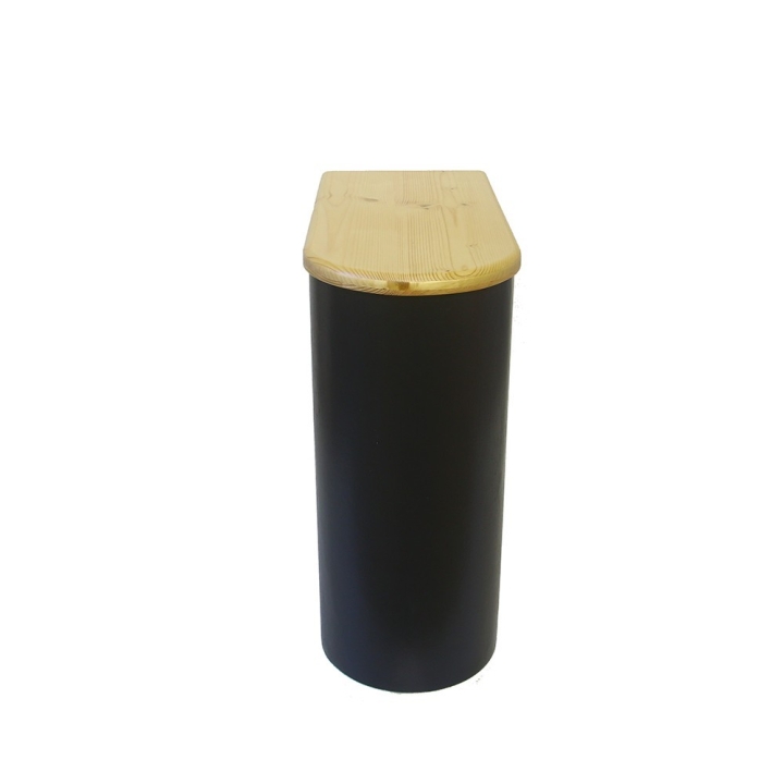  Bac à copeaux de bois arrondie noire avec couvercle huilé pour toilette sèche - modèle spécial demie lune huilé/noire rehaussée