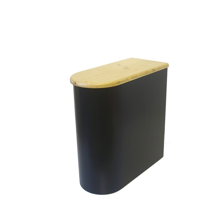  Bac à copeaux de bois arrondie noire avec couvercle huilé pour toilette sèche - modèle spécial demie lune huilé/noire rehaussée