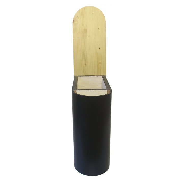  Bac à copeaux de bois arrondie noire avec couvercle huilé pour toilette sèche - modèle spécial demie lune huilé/noire rehaussée