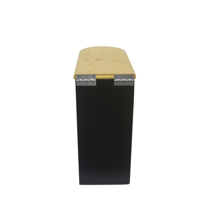  Bac à copeaux de bois arrondie noire avec couvercle huilé pour toilette sèche - modèle spécial demie lune huilé/noire rehaussée