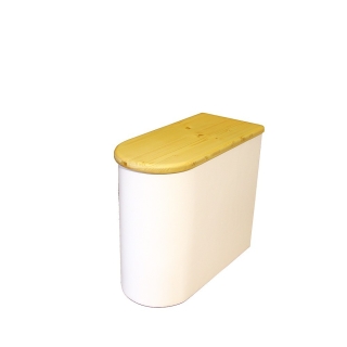 Bac à copeaux de bois arrondi blanc avec couvercle huilé pour toilette sèche - modèle spécial demie lune huile/blanc