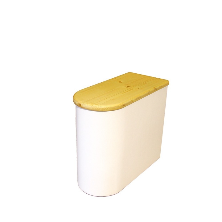 Bac à copeaux de bois arrondi blanc avec couvercle huilé pour toilette sèche - modèle spécial demie lune huile/blanc