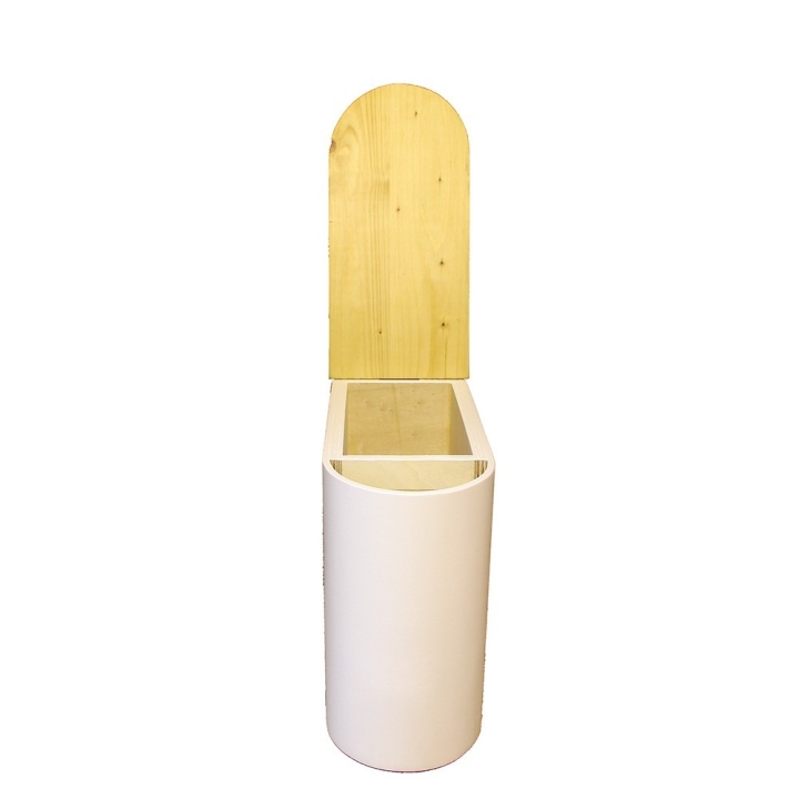  Bac à copeaux de bois arrondi blanc avec couvercle huilé pour toilette sèche - modèle spécial demie lune huile/blanc