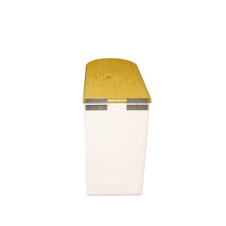  Bac à copeaux de bois arrondi blanc avec couvercle huilé pour toilette sèche - modèle spécial demie lune huile/blanc