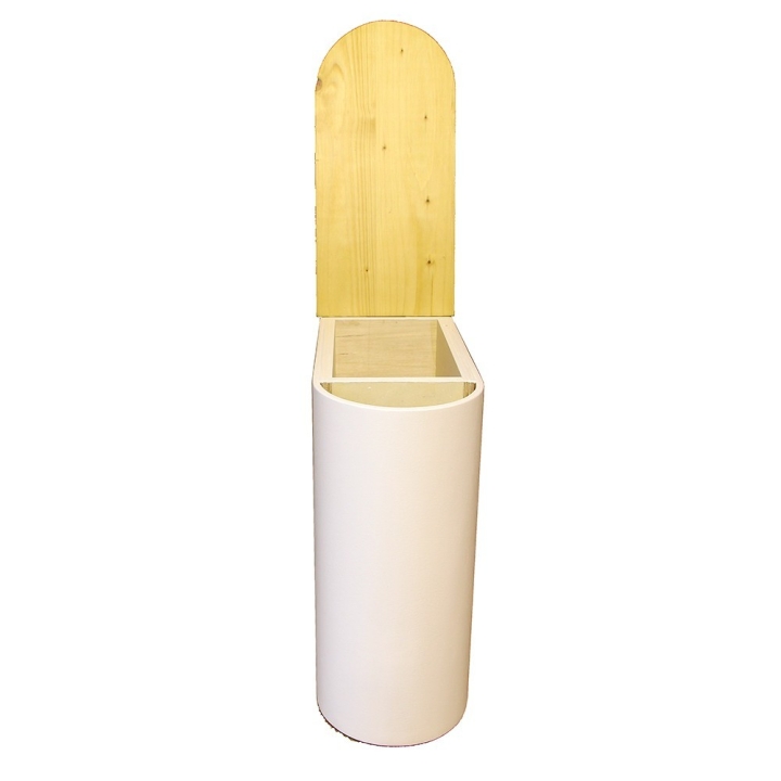  Bac à copeaux de bois arrondie blanc avec couvercle huilé pour toilette sèche - modèle spécial demie lune huilé/blanc rehaussé