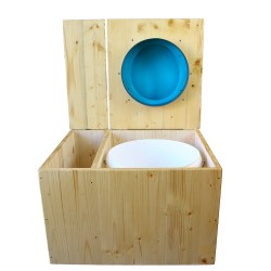 Toilette sèche huilée avec bac à copeaux de bois, bavette inox, seau 22 L - la bac bleu turquoise complète huilée